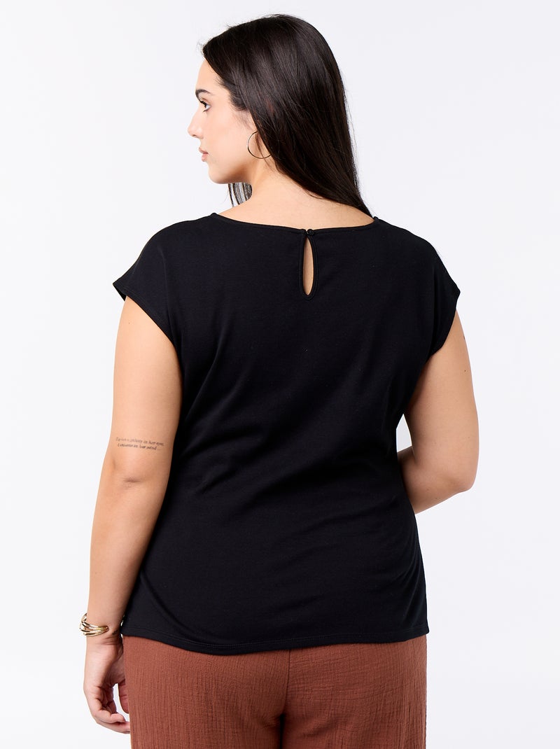 Tee-shirt drapé avec bijou doré Noir - Kiabi