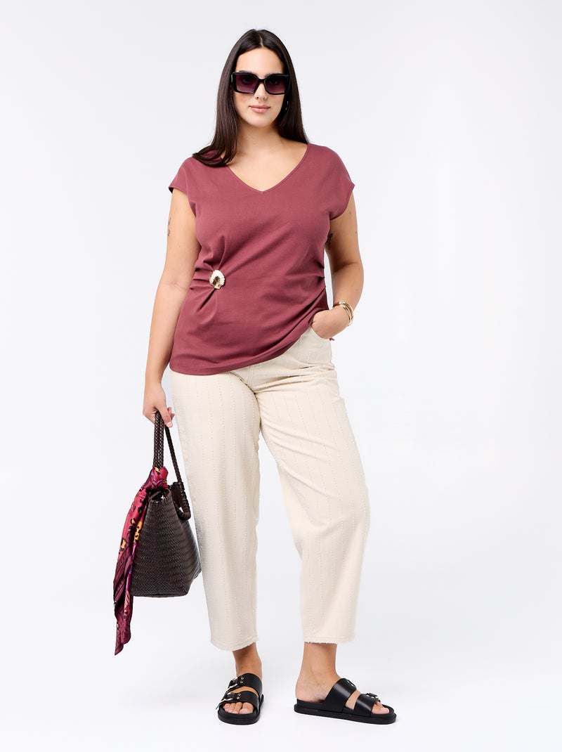 Tee-shirt drapé avec bijou doré Rose - Kiabi