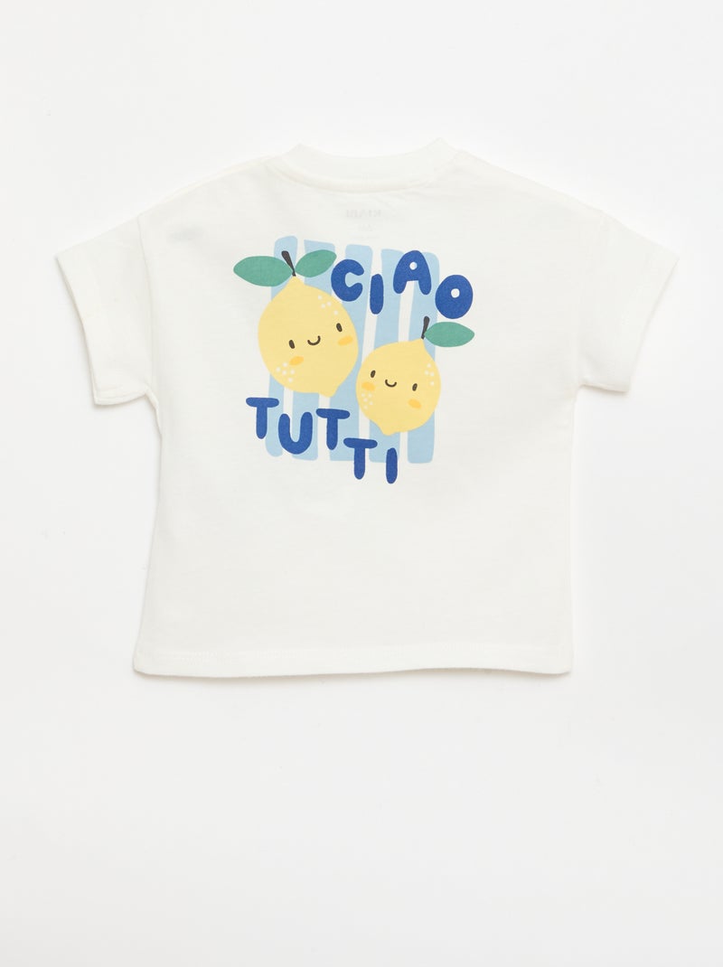 Tee-shirt en coton avec broderie poitrine Blanc - Kiabi