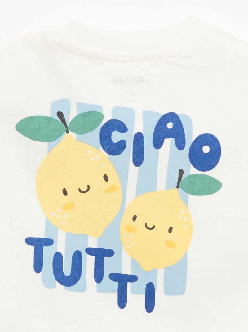 Tee-shirt en coton avec broderie poitrine Blanc - Kiabi