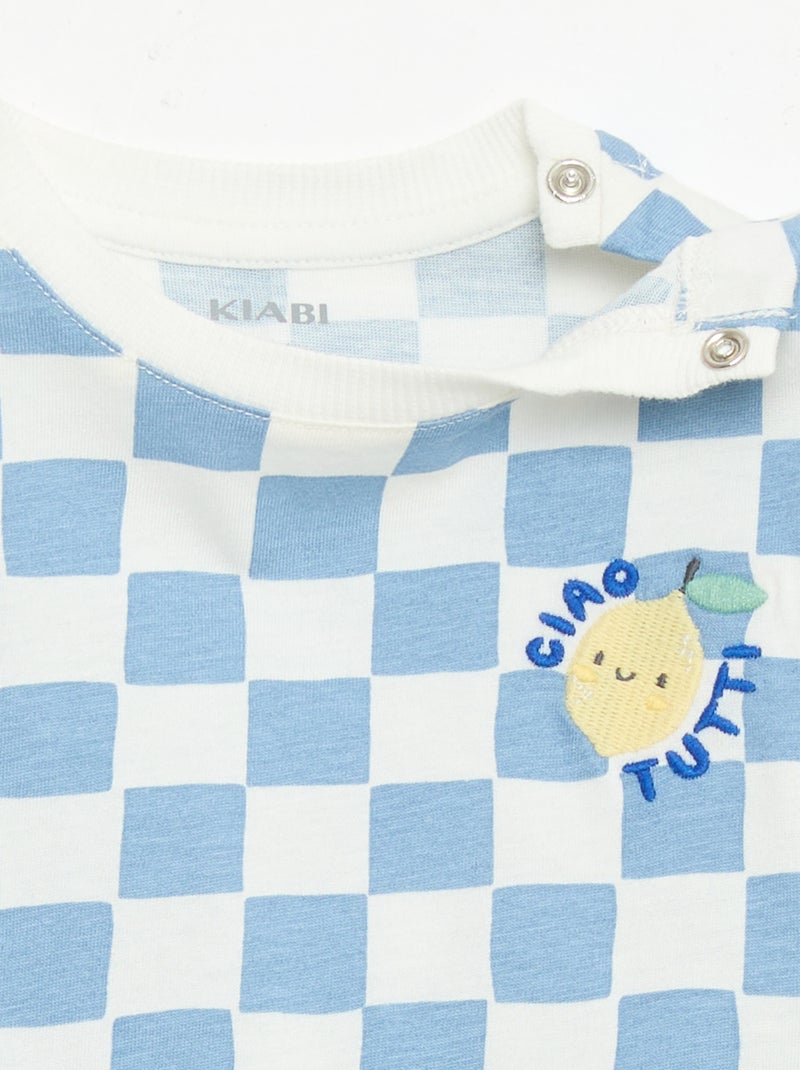 Tee-shirt en coton avec broderie poitrine Bleu - Kiabi