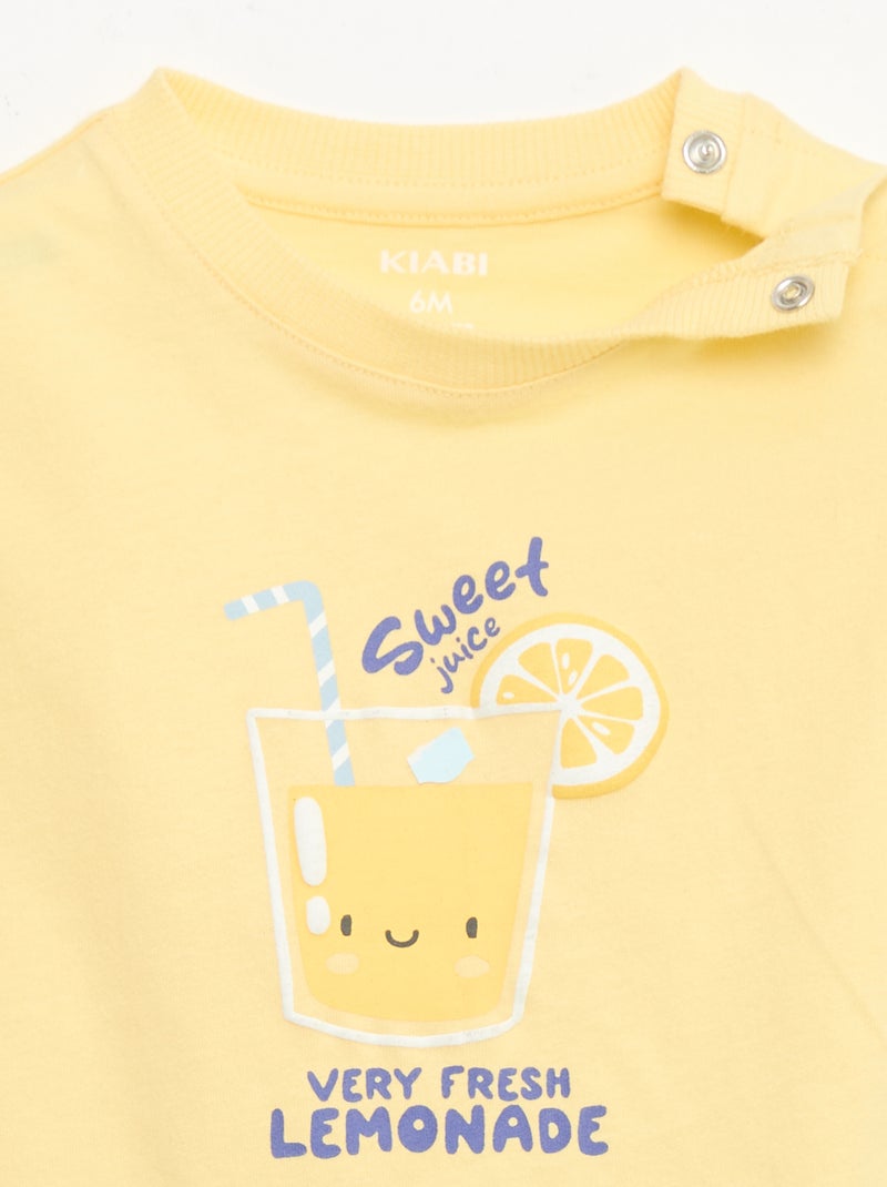 Tee-shirt en coton avec broderie poitrine Jaune - Kiabi