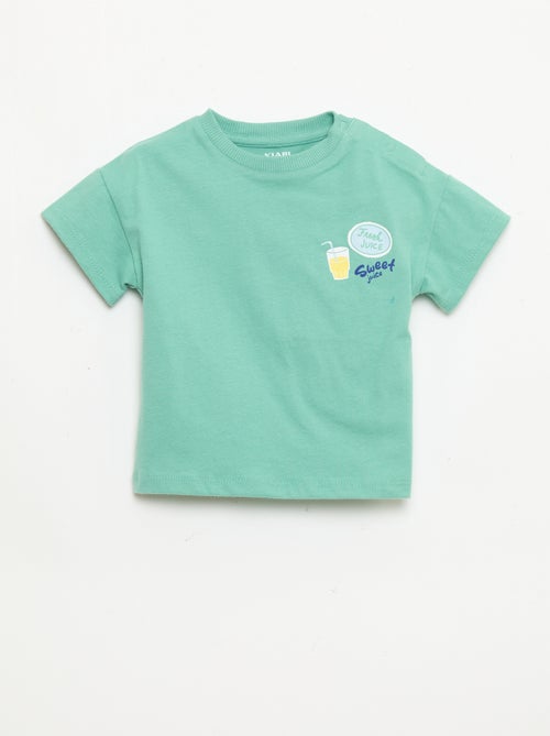 Tee-shirt en coton avec broderie poitrine - Kiabi