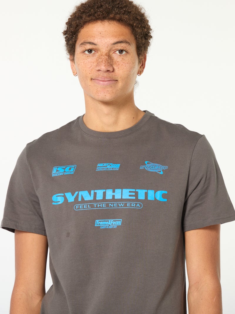 Tee-shirt en coton imprimé à manches courtes Gris - Kiabi