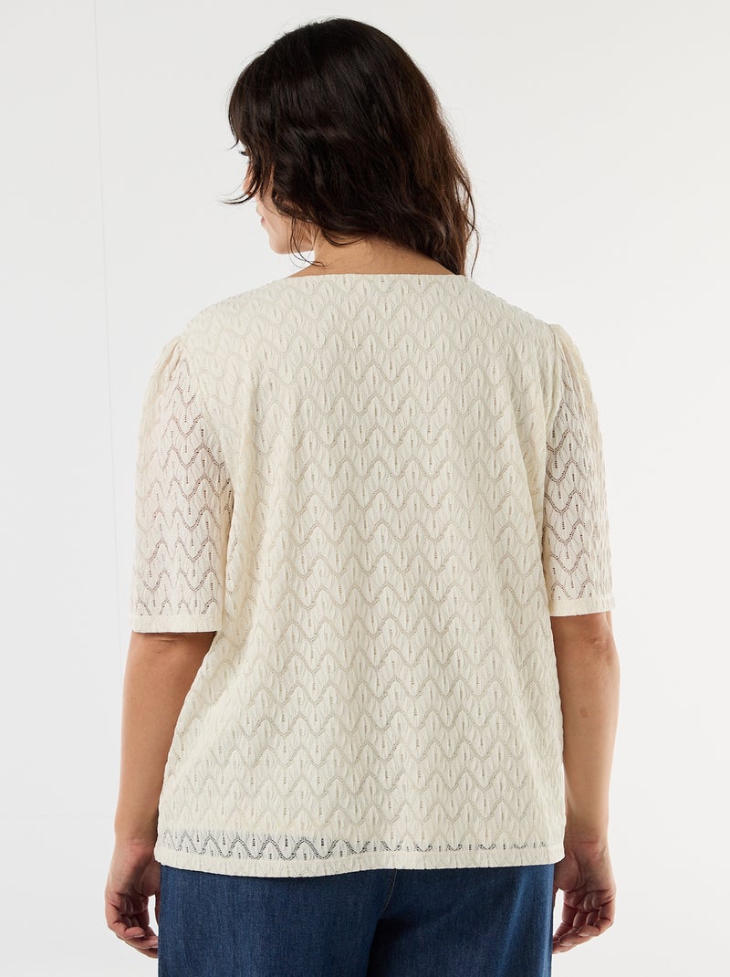 Tee-shirt en dentelle ajourée Beige - Kiabi