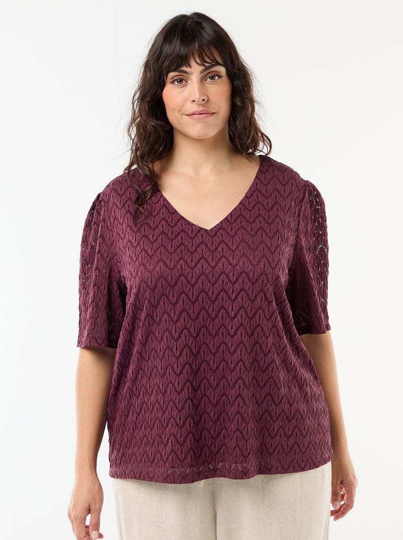 Tee-shirt en dentelle ajourée Bordeaux - Kiabi