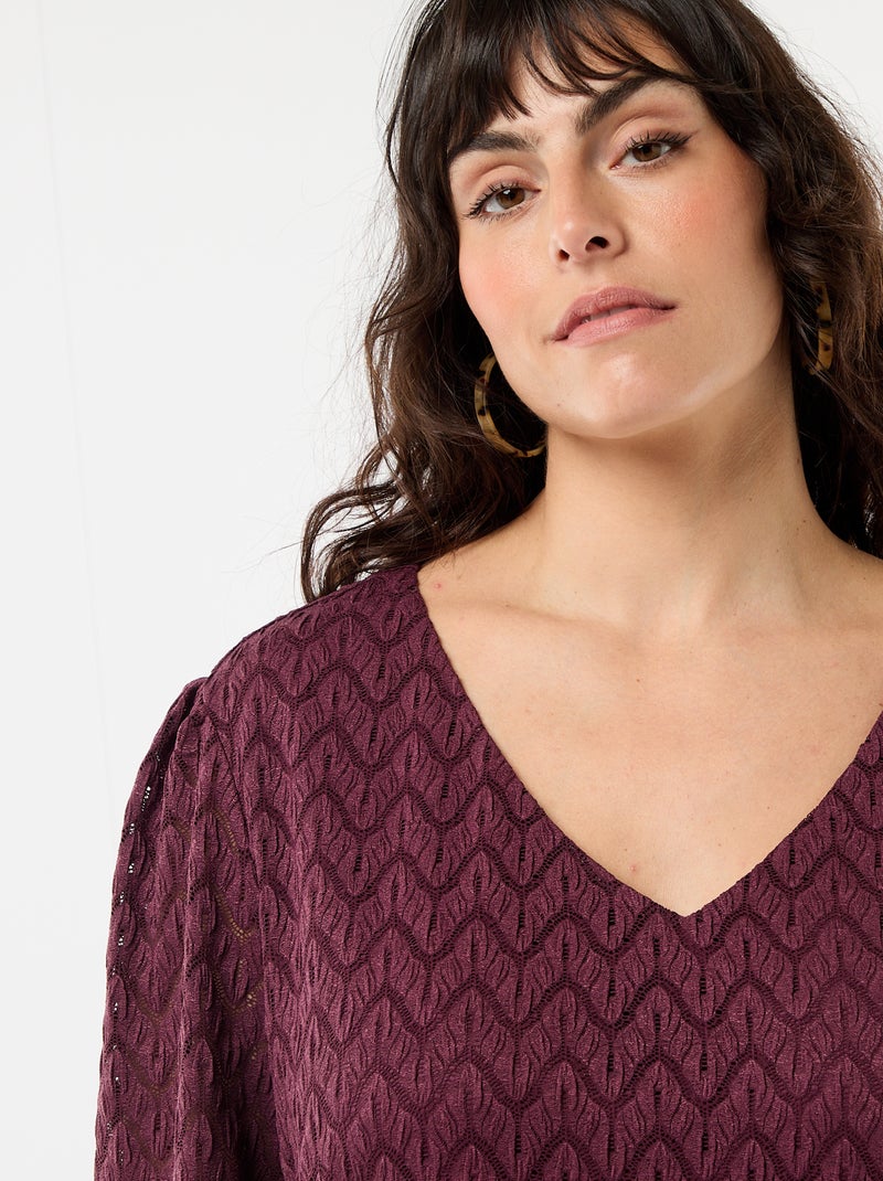 Tee-shirt en dentelle ajourée Bordeaux - Kiabi