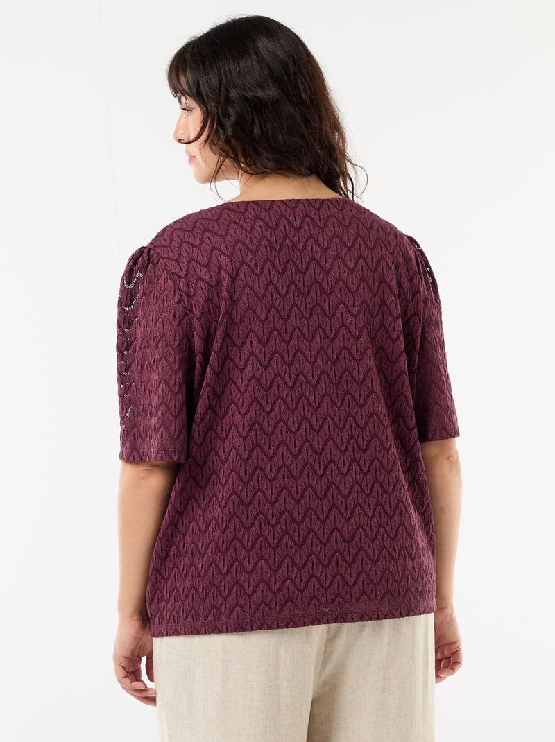 Tee-shirt en dentelle ajourée Bordeaux - Kiabi
