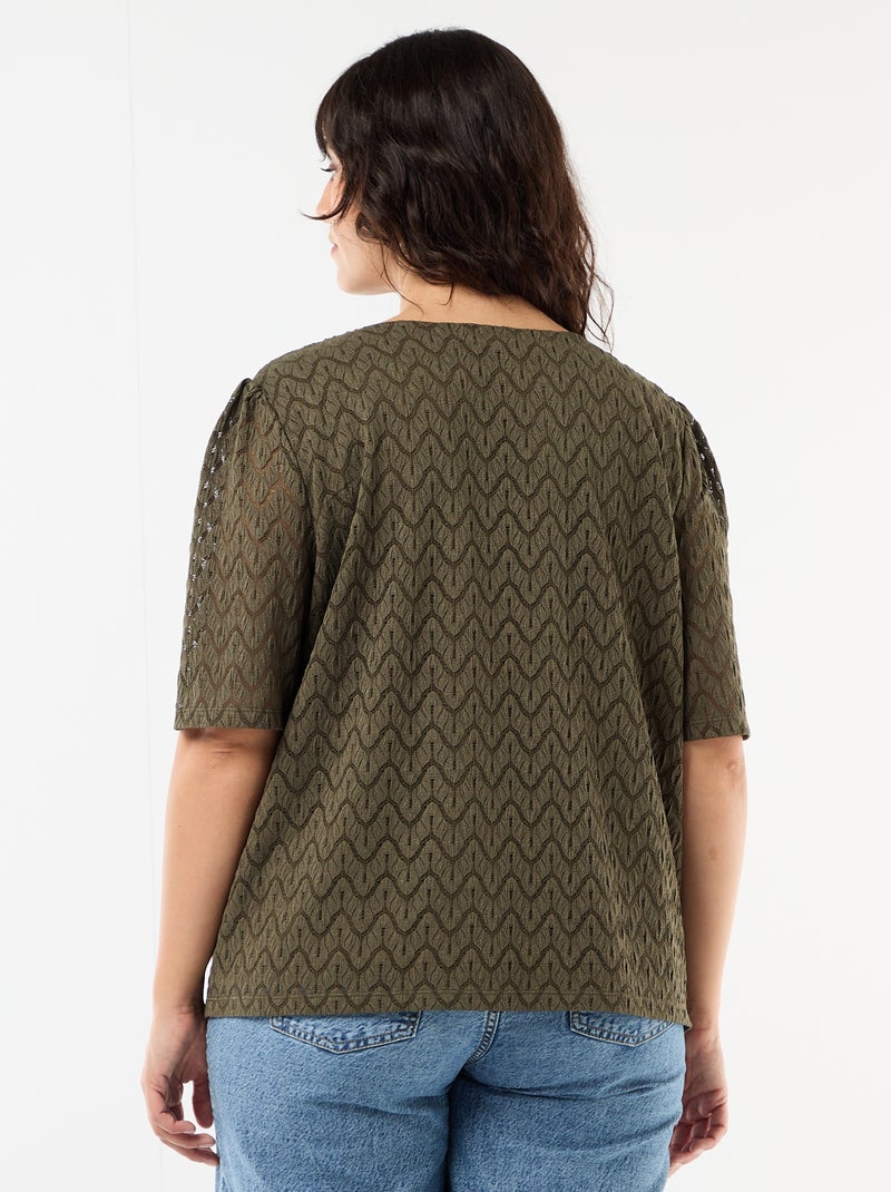 Tee-shirt en dentelle ajourée Kaki - Kiabi