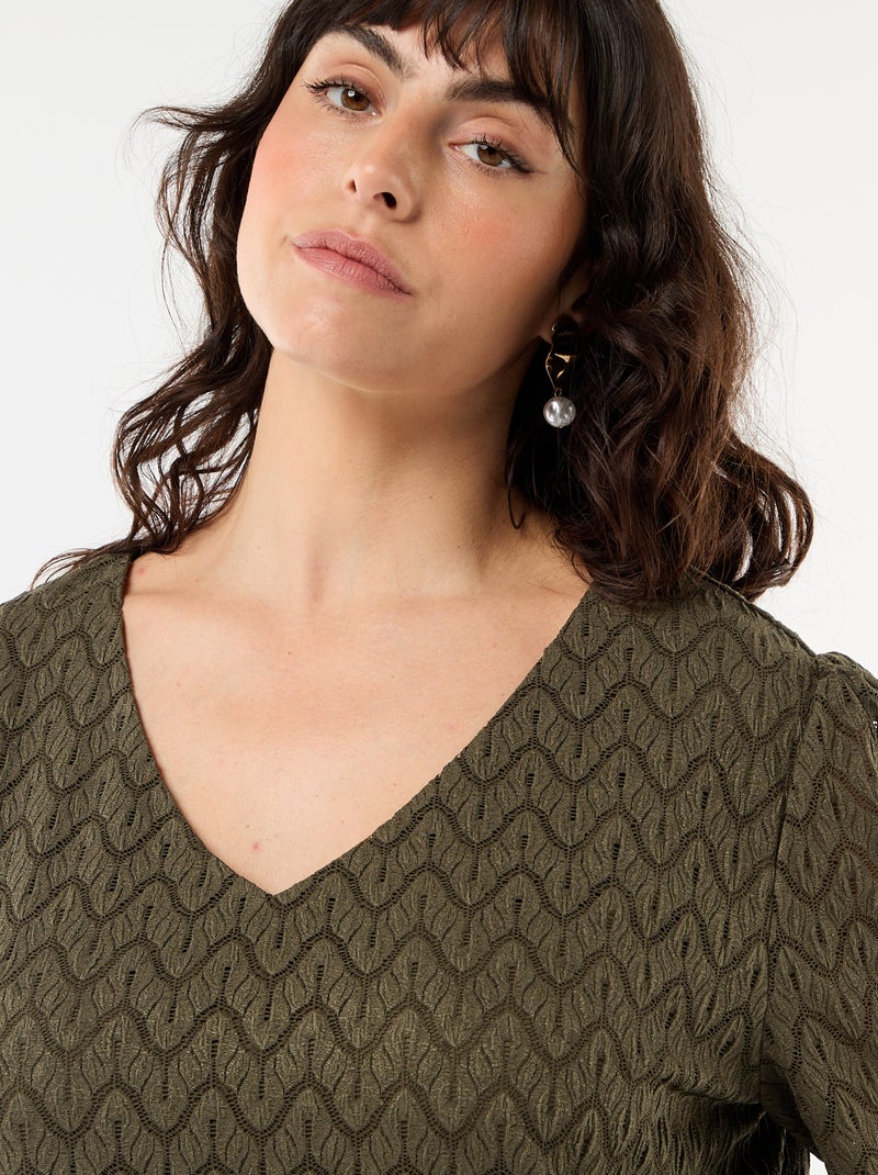 Tee-shirt en dentelle ajourée Kaki - Kiabi
