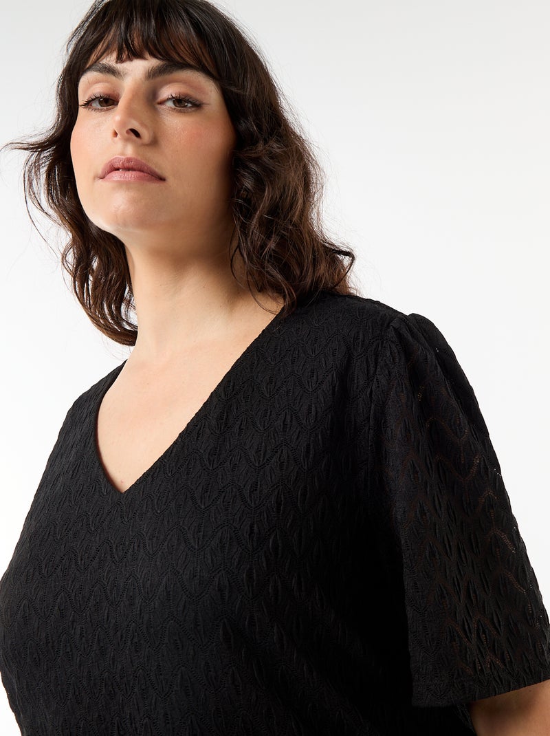 Tee-shirt en dentelle ajourée Noir - Kiabi