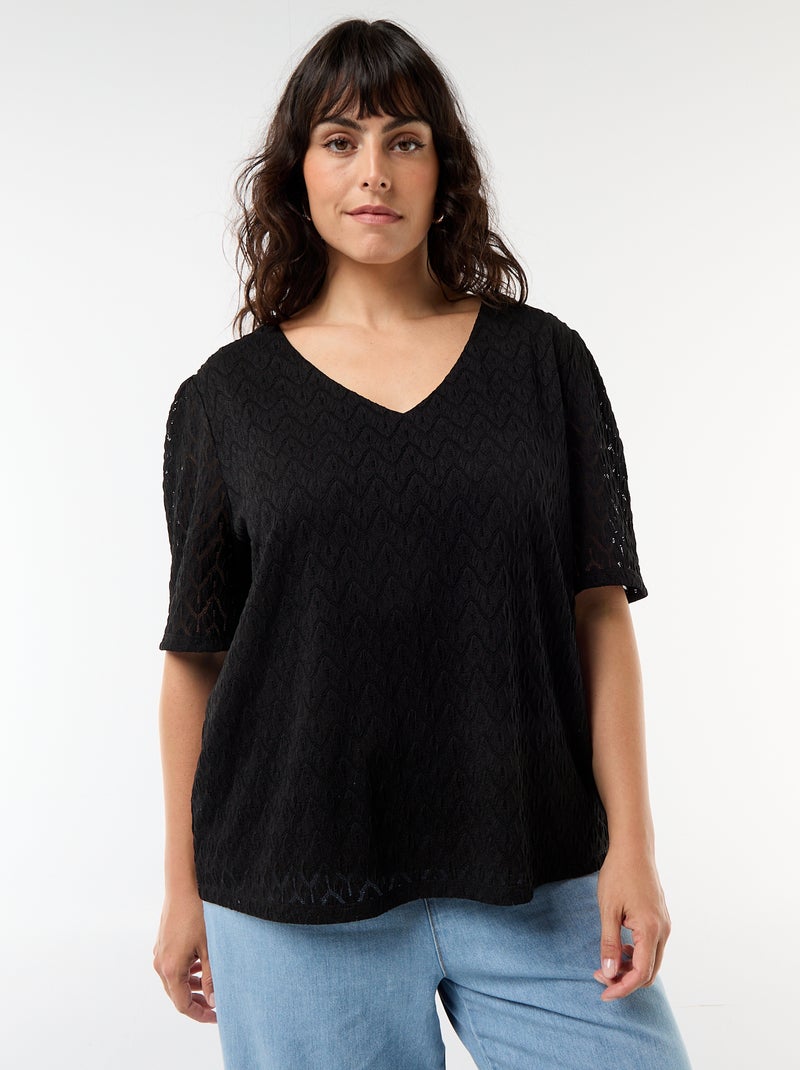 Tee-shirt en dentelle ajourée Noir - Kiabi