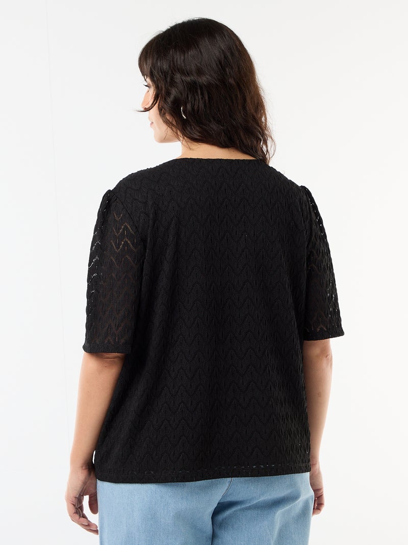 Tee-shirt en dentelle ajourée Noir - Kiabi