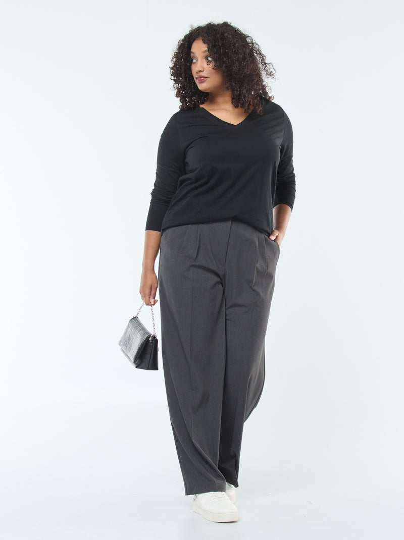 Tee-shirt en jersey avec col V et manches longues Noir - Kiabi