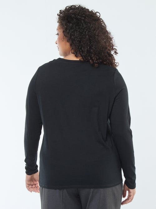 Tee-shirt en jersey avec col V et manches longues - Kiabi