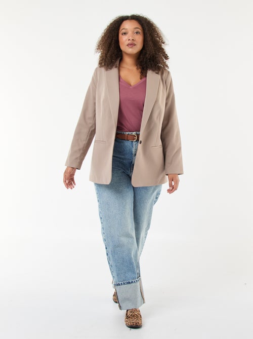 Tee-shirt en jersey avec col V et manches longues - Kiabi