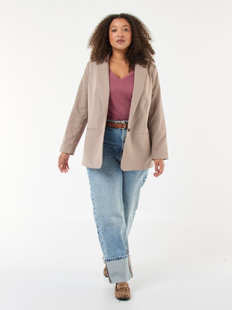 Tee-shirt en jersey avec col V et manches longues Rose - Kiabi