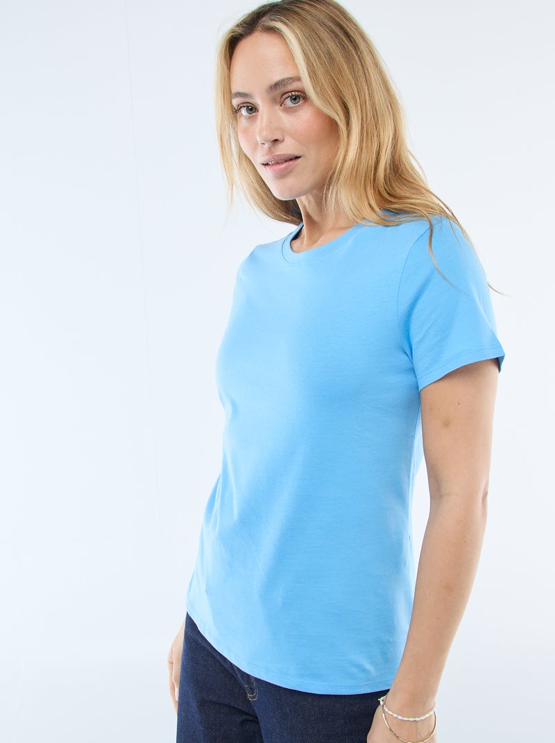 Tee-shirt en jersey manches courtes Bleu - Kiabi