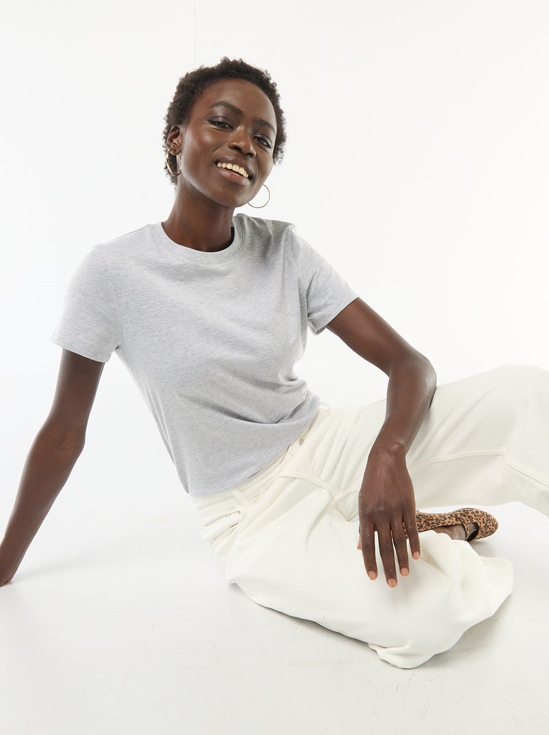 Tee-shirt en jersey manches courtes Gris - Kiabi