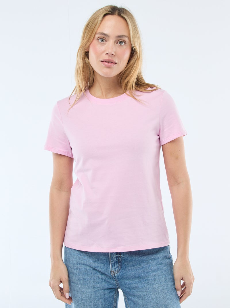 Tee-shirt en jersey manches courtes Rose - Kiabi