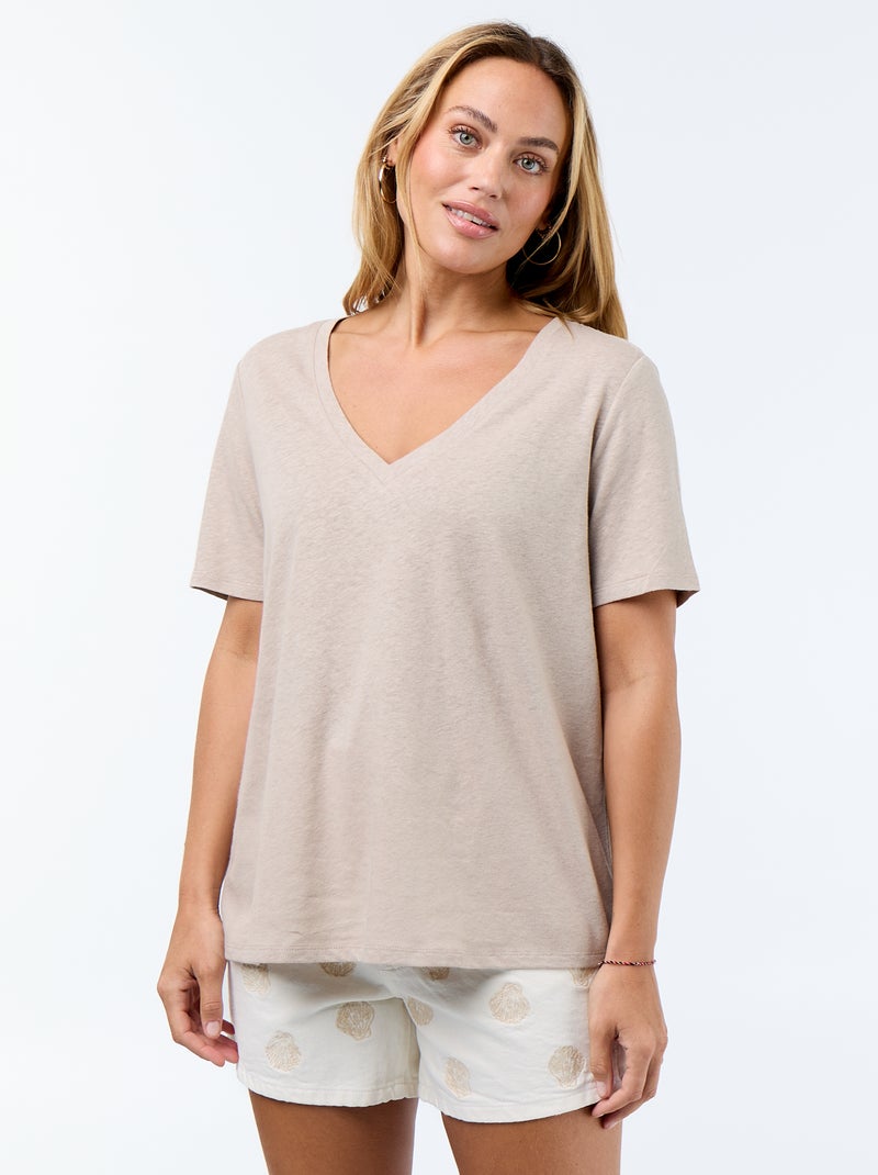 Tee-shirt fluide en lin mélangé Beige - Kiabi