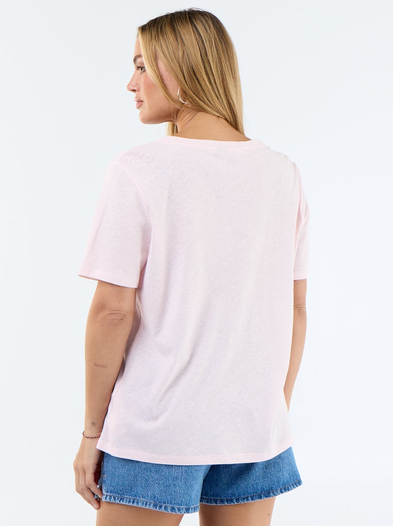 Tee-shirt fluide en lin mélangé Rose - Kiabi