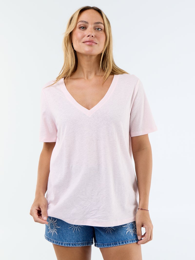 Tee-shirt fluide en lin mélangé Rose - Kiabi