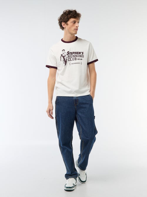 Tee-shirt imprimé avec biais contractant - Kiabi