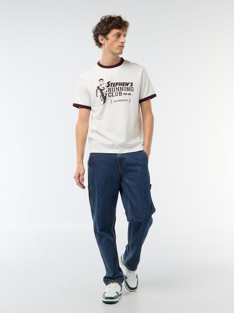 Tee-shirt imprimé avec biais contractant Blanc - Kiabi