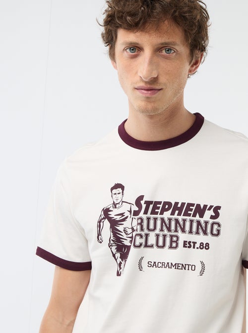 Tee-shirt imprimé avec biais contractant - Kiabi