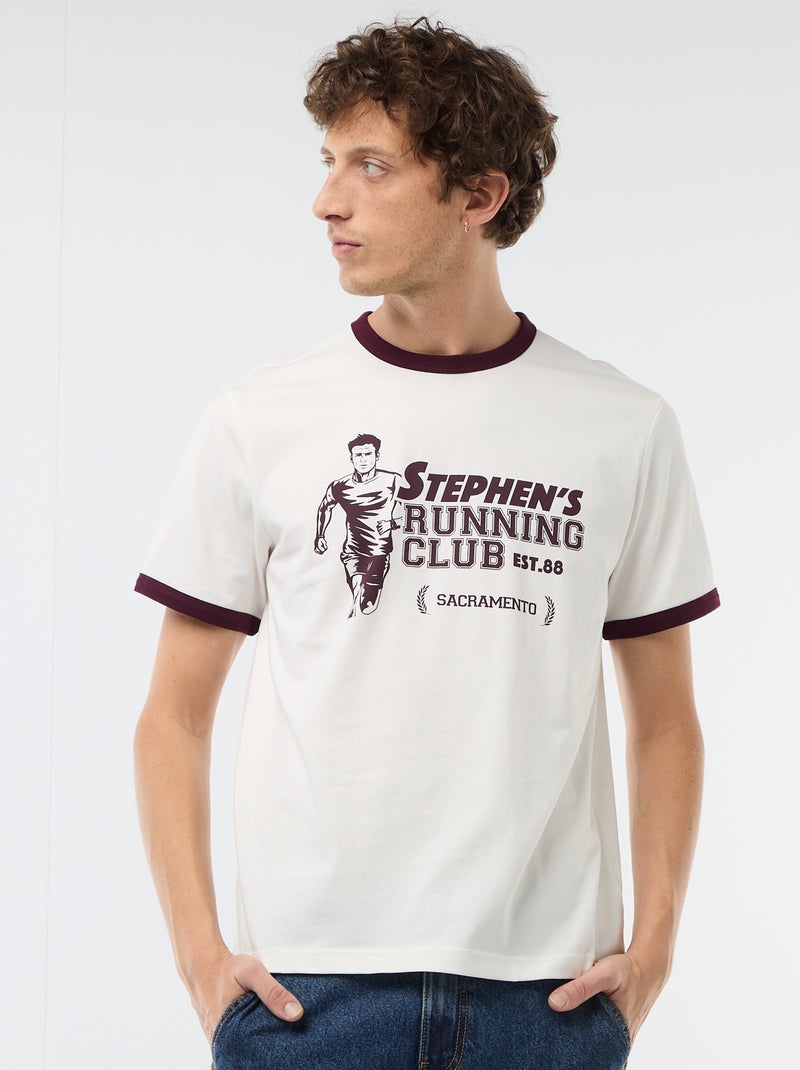 Tee-shirt imprimé avec biais contractant Blanc - Kiabi