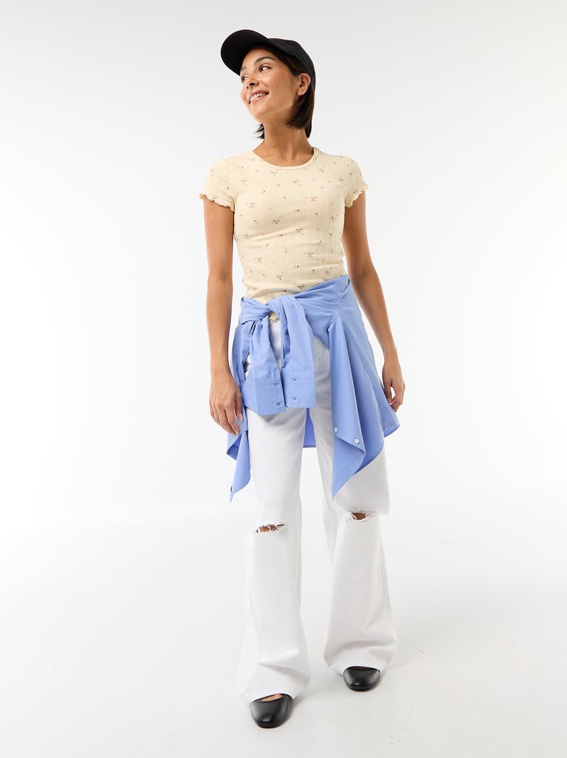 Tee-shirt imprimé en maille pointelle Jaune - Kiabi