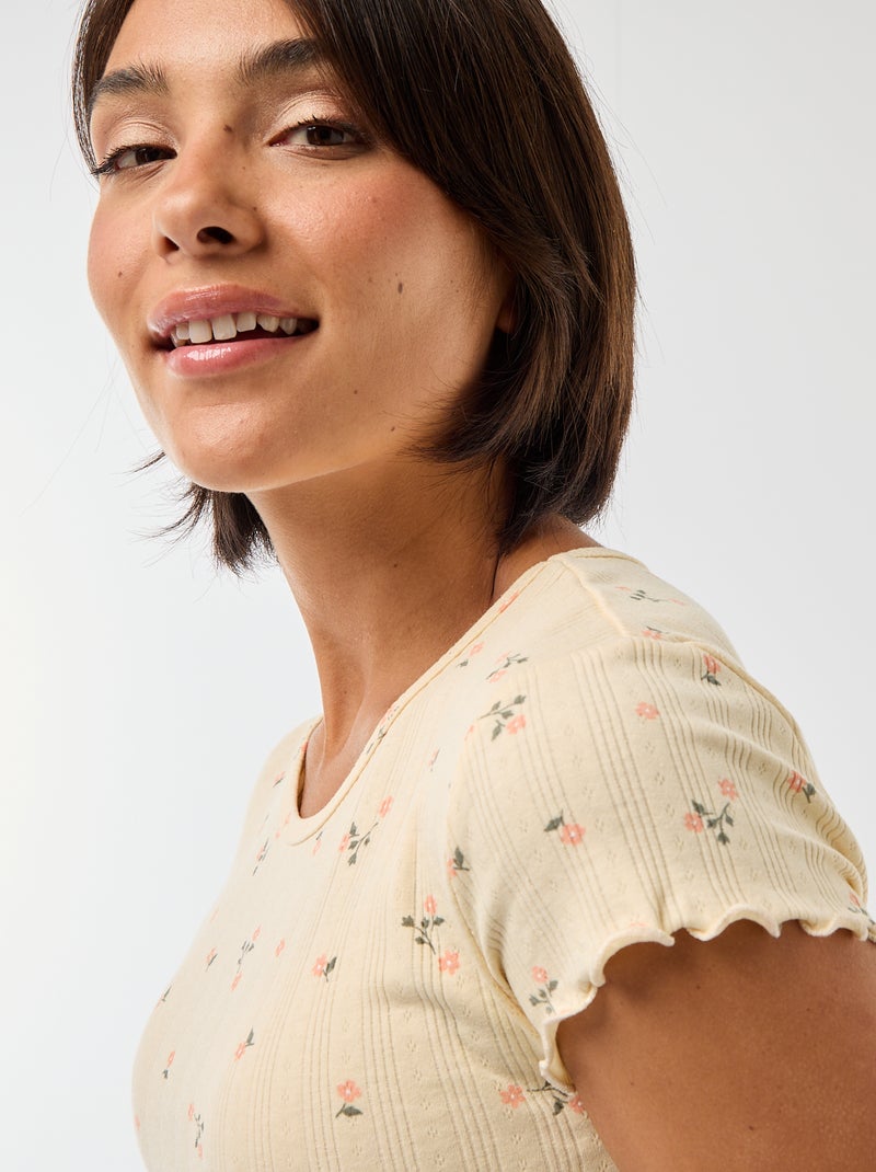 Tee-shirt imprimé en maille pointelle Jaune - Kiabi