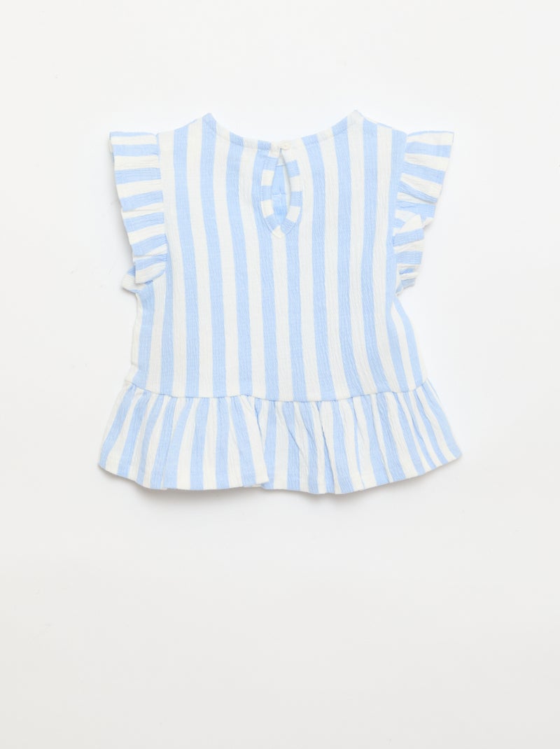 Tee-shirt imprimé et volanté Bleu - Kiabi