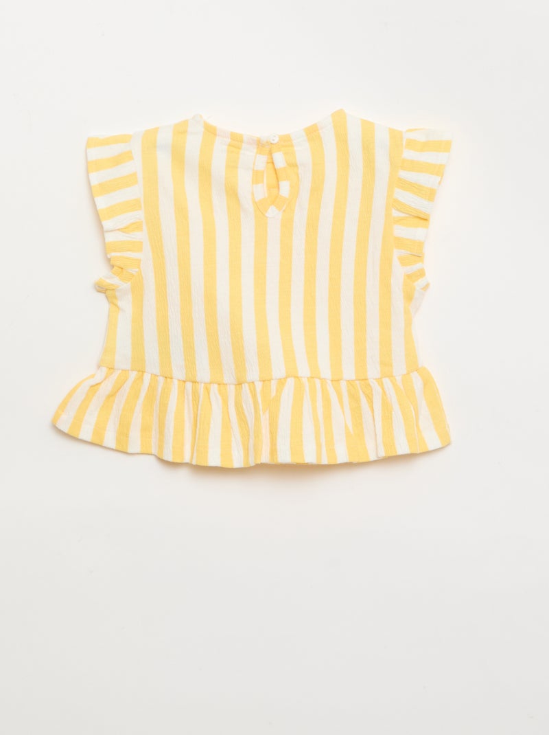 Tee-shirt imprimé et volanté Jaune - Kiabi