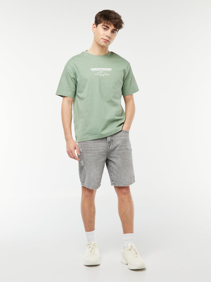 Tee-shirt imprimé poitrine Vert - Kiabi