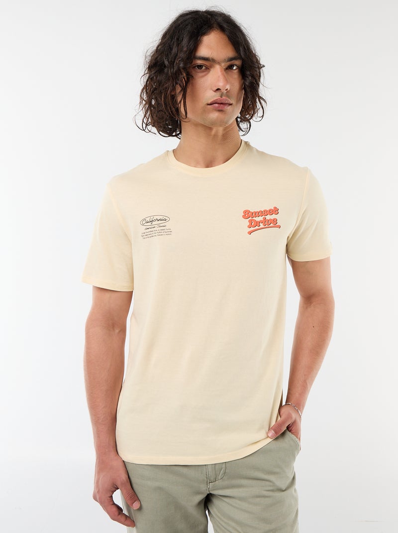 Tee-shirt imprimé recto/verso à manches courtes Beige - Kiabi