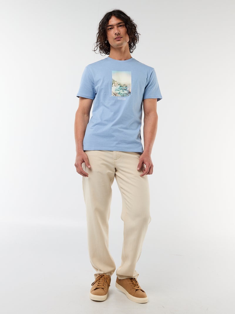 Tee-shirt imprimé recto/verso à manches courtes Bleu - Kiabi