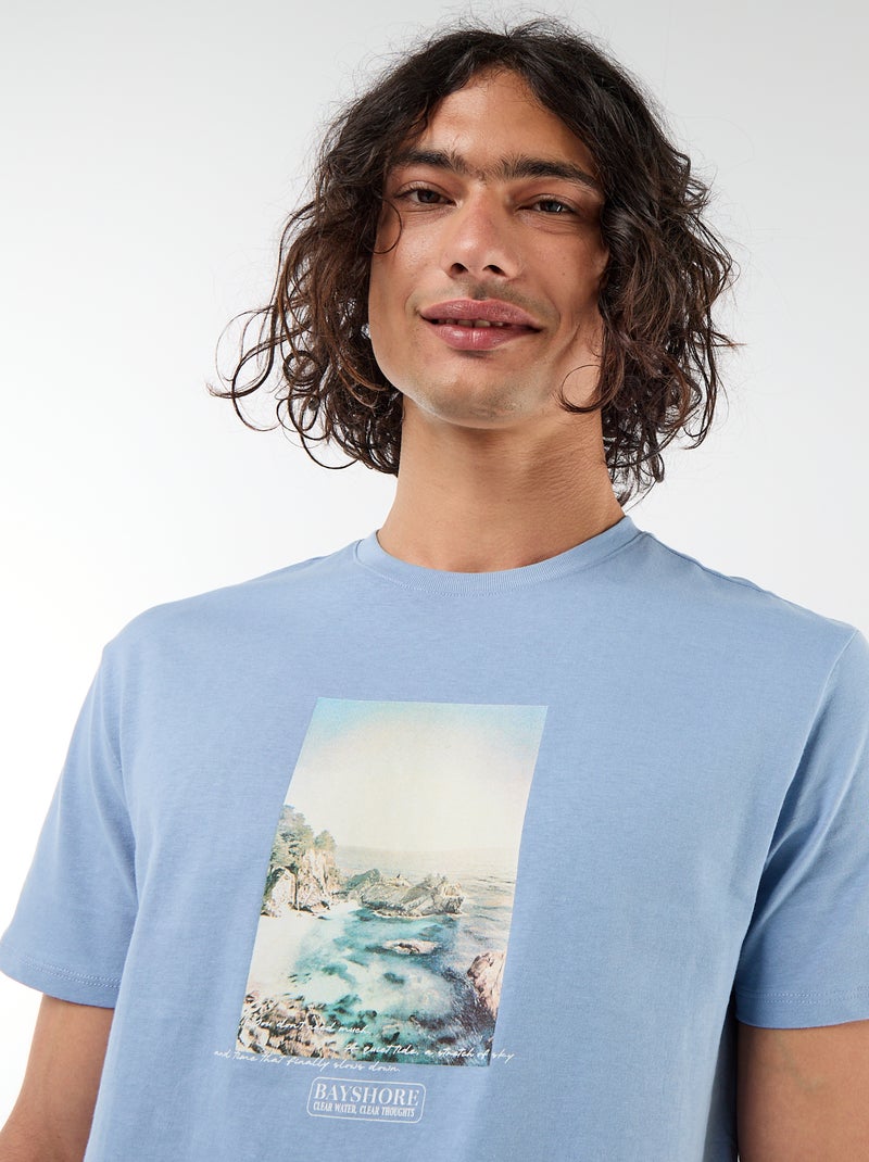 Tee-shirt imprimé recto/verso à manches courtes Bleu - Kiabi