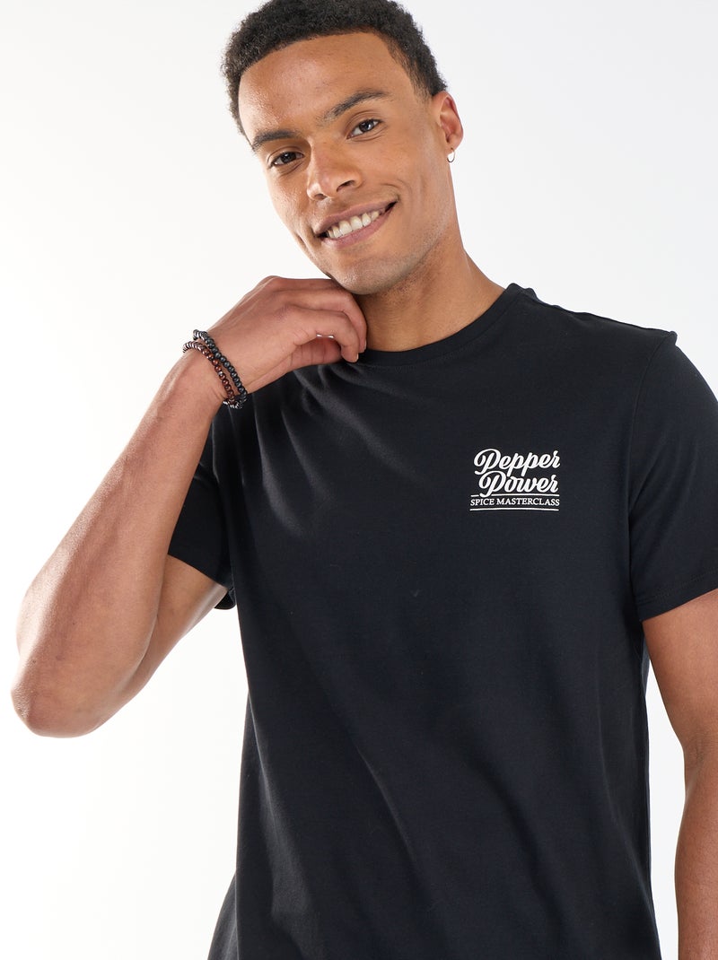 Tee-shirt imprimé recto/verso à manches courtes Noir - Kiabi