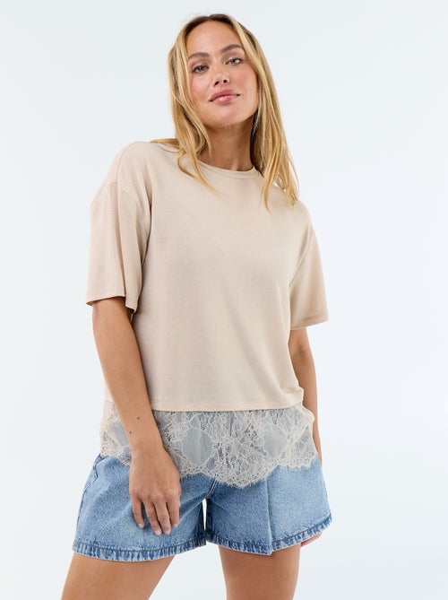 Tee-shirt léger avec base en dentelle - Kiabi
