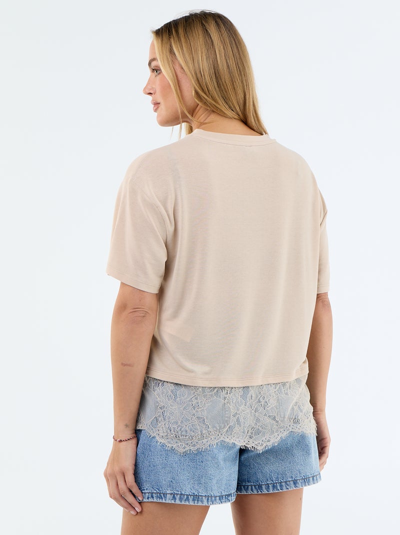 Tee-shirt léger avec base en dentelle Beige - Kiabi