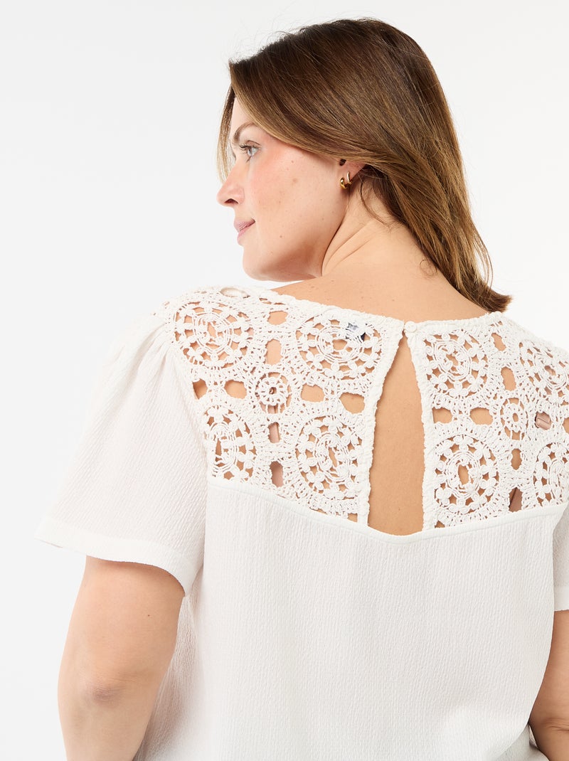 Tee-shirt maille crêpe et macramé Blanc - Kiabi
