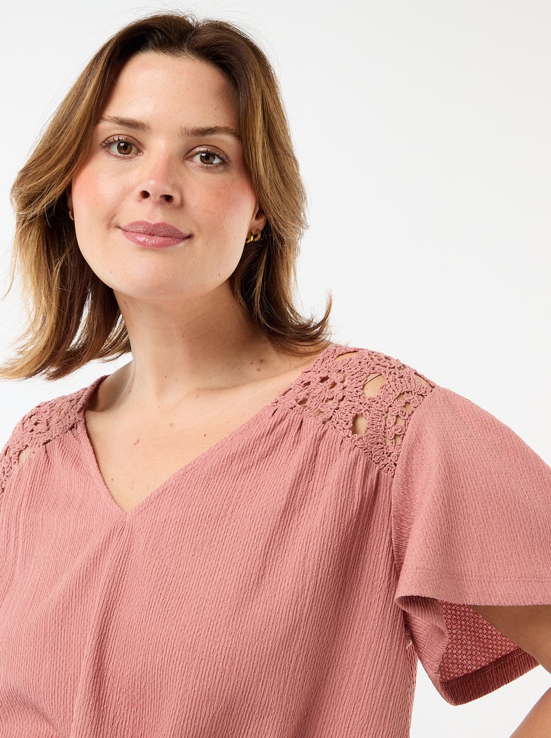 Tee-shirt maille crêpe et macramé Rose - Kiabi