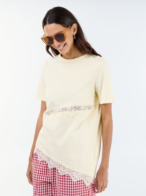 Tee-shirt manches courtes avec dentelle - Kiabi