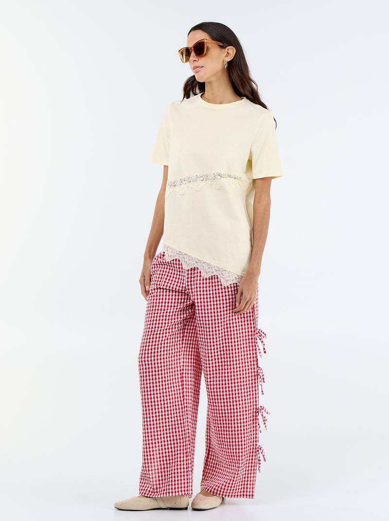 Tee-shirt manches courtes avec dentelle Beige - Kiabi