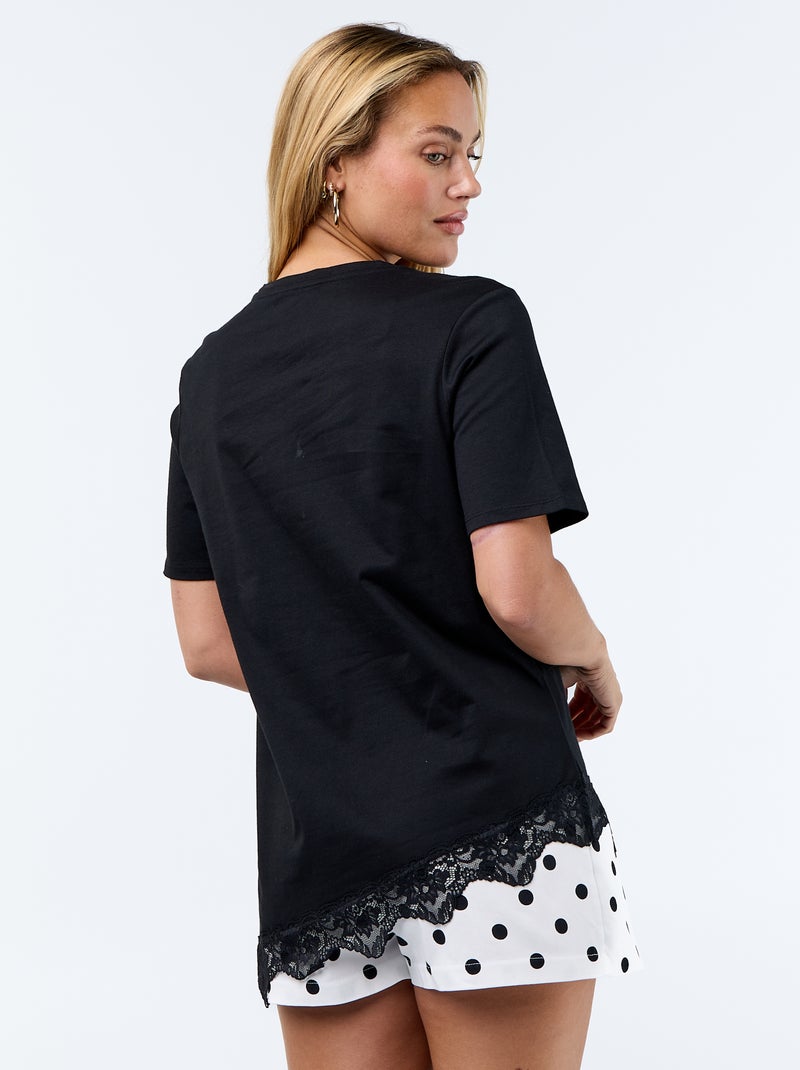 Tee-shirt manches courtes avec dentelle Noir - Kiabi