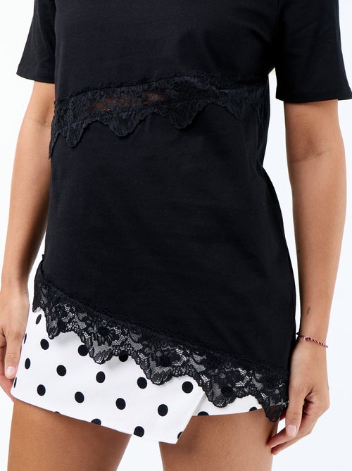 Tee-shirt manches courtes avec dentelle - Kiabi