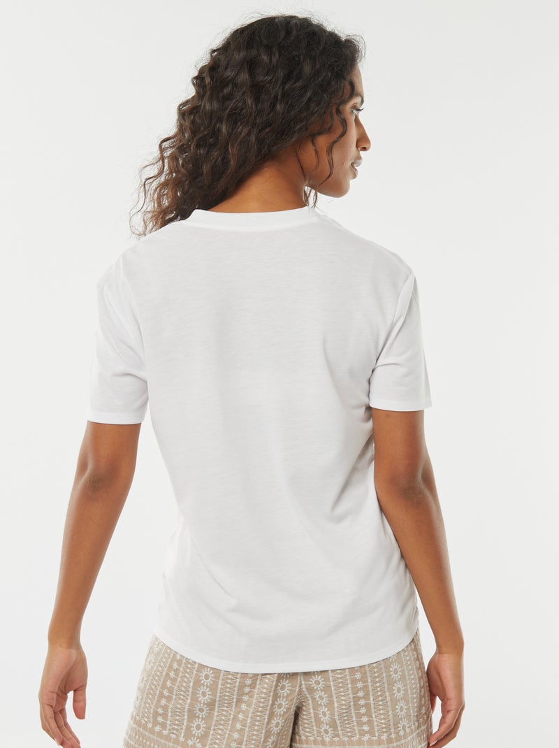 Tee-shirt manches courtes avec encolure en V Blanc - Kiabi