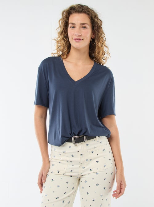 Tee-shirt manches courtes avec encolure en V - Kiabi